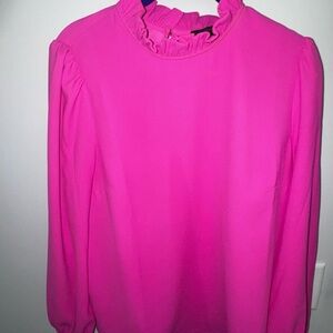 J. Crew Vibrant Pink Ruffle Blouse